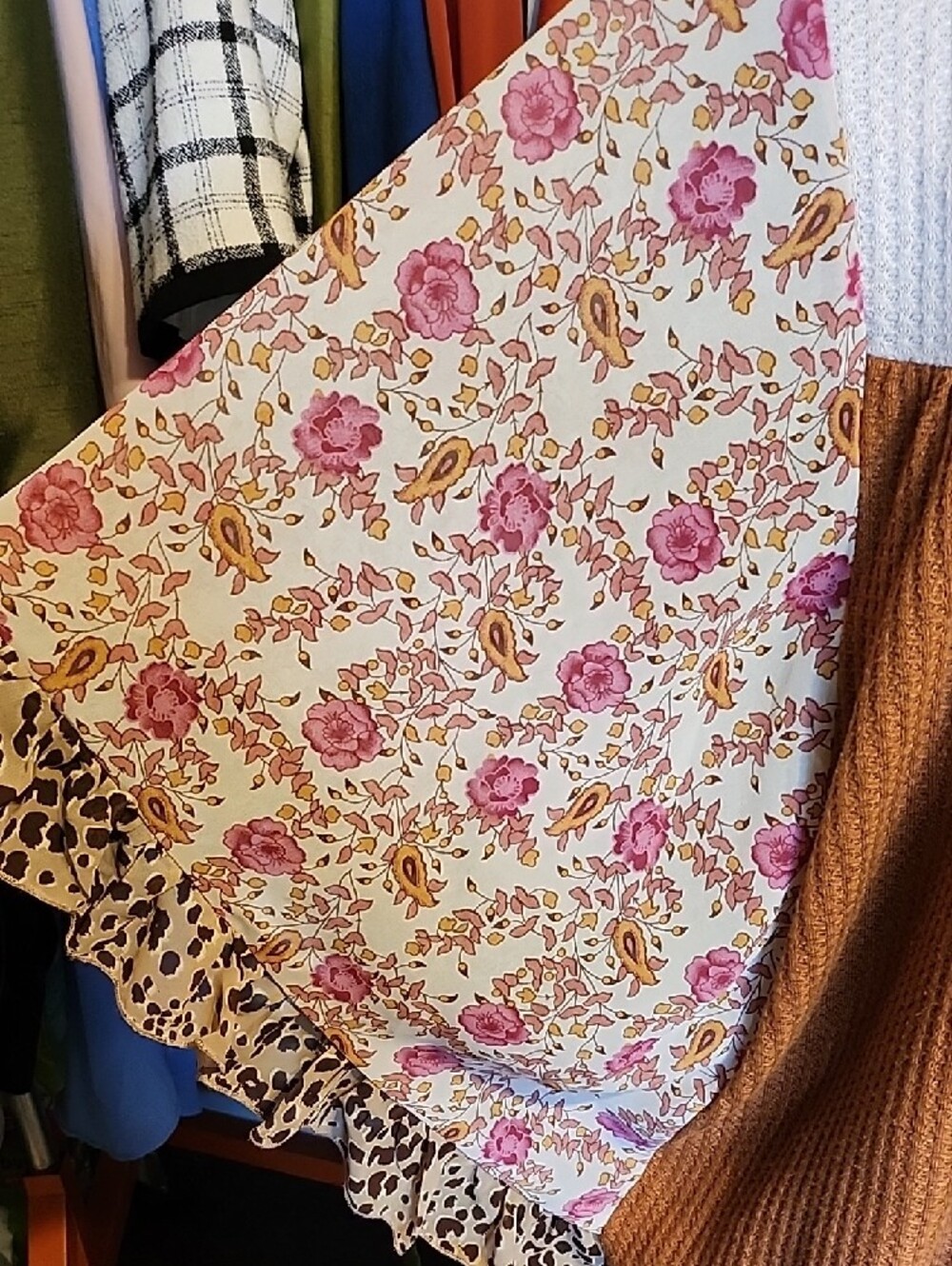 Umgee Cream & Brown Floral Sleeve Waffle Tunic - Picture 2 of 5